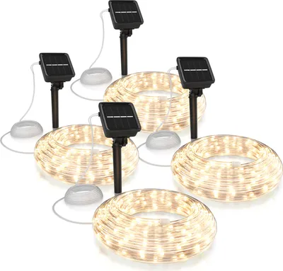 Produktbild von BEARWARE 4x LED-Lichterkette, Solar 10m warmweiß, Innen & Außen, Solarpanel mit Akku, 100 Leds, IP44