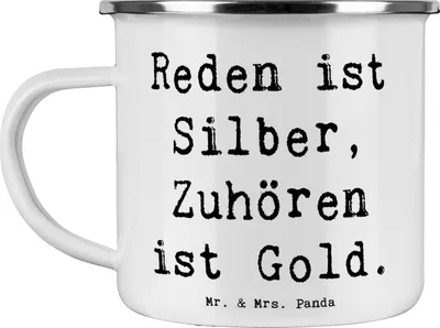 Produktbild von Mr. & Mrs. Panda Pott Spruch Konflikte friedlich lösen - Weiß - Geschenk, wanderbecher, aktives Zuhören, Emaille Tasse, Wertschätzung, Hoffnung, Becher, Zuversicht, Liebe