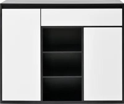 Produktbild von Merax Schuhschrank mit LED-Beleuchtung und verstellbare Regale, moderne Schuhregal mit 2 Türen & 1 Schublade, Flur Diele, Schwarz + Weiß