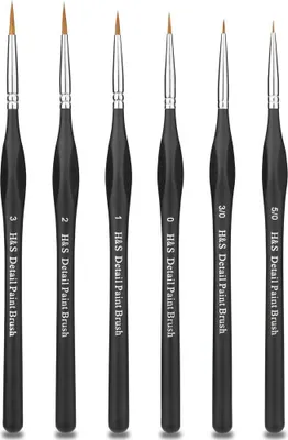 Produktbild von H&S Dünne Detail Malpinsel - 6er Set - Feine Zubehör Modellbau Pinsel aus Synthetikhaar - Idealer Künstlerpinsel für Malen nach Zahlen oder auch für