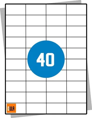 Produktbild von DULA Etiketten - Aufkleberbögen A4 - 40 Aufkleber pro Bogen - 52,5 x 29,7 mm - 100 Blatt