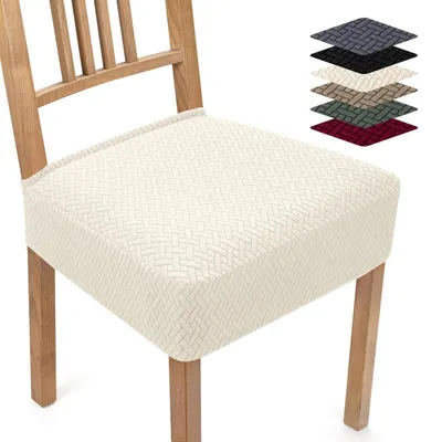 Immagine prodotto di Set di 4 coprisedie elasticizzati in tessuto jacquard, ideali per la sala da pranzo, lavabili, colore crema