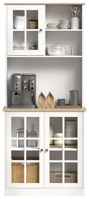 Produktbild von Kš¹chensideboard, hoher Kš¹chenschrank, Schrank mit Arbeitsplatte, 3 Glastš¹ren, 2
