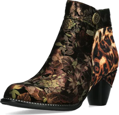 Produktbild von Laura Vita Damen Stiefelette Cowboy Booty mit Leo und Blumenmuster Alcizeeo 17, Größe:37 EU, Farbe:Braun