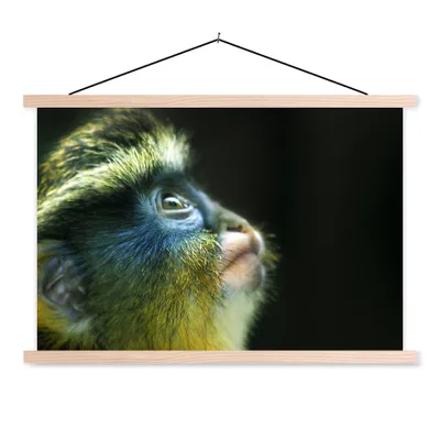 Produktbild von MuchoWow® Textilposter Affe - Fell - Schwarz 120x80 cm mit holzfarbenen Rahmen - Aufhängeset