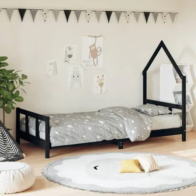 Produktbild von "im Angebot" Kinderbett Schwarz 90x190 cm Massivholz Kiefer - Kinderbetten CC22936