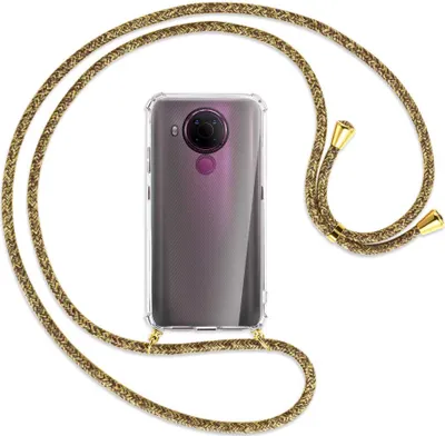 Produktbild von Handykette Backcover-Schutzhülle mit Band (Metall goldfarben) für Nokia 5.4 - braun+beige