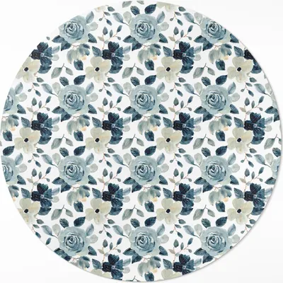 Produktbild von Gemalte Blumen regelmäßiges florales Muster – Vinyl Fußmatte – Ø 150cm – Rutschfest – Pflegeleicht & Langlebig