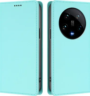 Image de Étui en cuir pour Xiaomi 14 Ultra, étui à rabat magnétique en cuirPolyuréthaneavec support, vert menthe