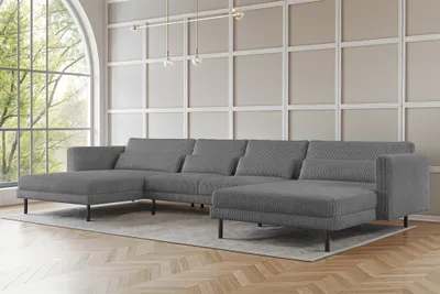 Produktbild von Wohnlandschaft U-Form Sofa AGADA in Stoff Poso Grau
