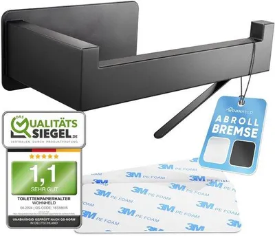 Produktbild von Toiletrolhalter aus Edelstahl, schwarz, mit starkem Kleber, ohne Bohren