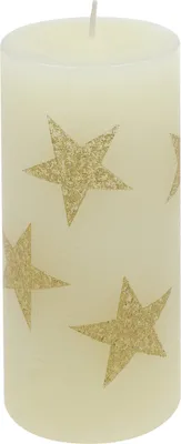Produktbild von Weihnachtskerzen Stumpenkerze "Multistern" Champagner 150/68 mm