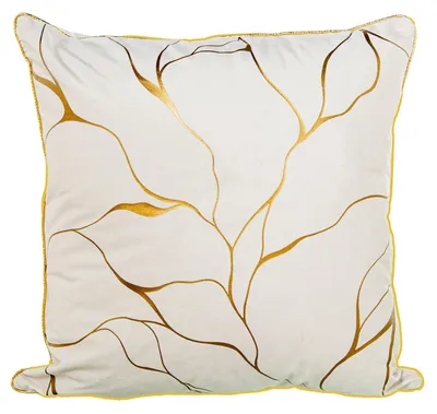 Samt-Kissen 45x10x45 cm, Creme/Gold, mit Reißverschluss