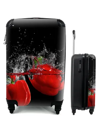 Produktbild von MuchoWow® Koffer Handgepäck Trolley Rollkoffer Kleine Reisekoffer mit 4 Rollen - Paprika - Gemüse - Stilleben - Wasser - Rot - Cabin Size < 55x40x23 cm & 55x40x20 cm - Fotokoffer - Kabinenkoffer - Boardgepäck - Reise-Box - Reisekoffer - Reisegepäck - Koffer mit Bild - Trolley für Kinder