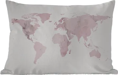 Produktbild von MuchoWow® Outdoor Kissen - Weltkarte - Marmor - Rosa - 60x40 cm - Wetterfest - Lounge Kissen - Zierkissen - Kissen für Innenräume