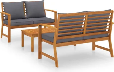 Produktbild von vidaXL 3-tlg. Garten-Lounge-Set mit Auflagen Massivholz Akazie