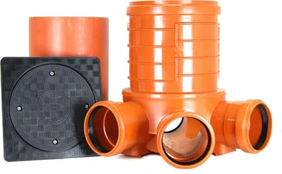 Produktbild von KARMAT/Dyka KG Schacht DN300 - Komplett SET: Schachtboden DN300/DN160, Steigrohr DN300, Deckel, PVC-U, Orange, 3-teilig, 3 to belastbar, 74 cm hoch, Abwasserschacht-Set