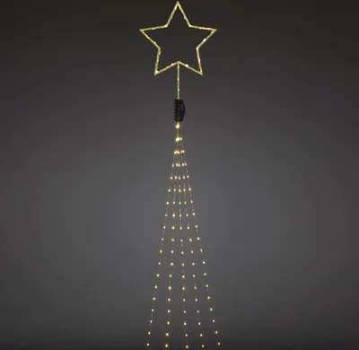 Produktbild von Konstsmide LED Baummantel mit goldfarbenem Top-Stern 5 Stränge à 48 Dioden, Stern mit 34 Dioden, 274 bernsteinfarbenen Dioden, 4, 5V_Innentrafo, goldfarbener Draht- 6315-880