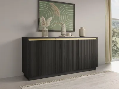 Produktbild von Sideboard – Kommode – Kommode mit Türen – ROYAL – K-154 – Gerillte Front – Schwarz – Moderne Stauraumlösung mit Soft-Close