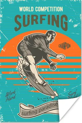 Produktbild von MuchoWow® Poster Vintage - Surfen - Surfbrett 80x120 cm - Papierdruck