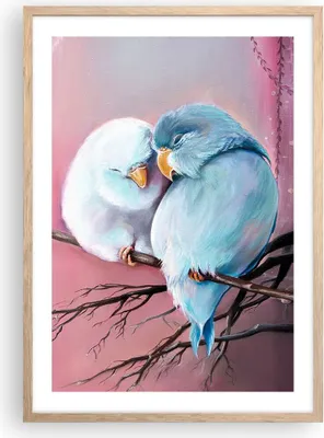 Produktbild von Gerahmtes Poster - Rahmen in heller Eiche - Vögel Blau Zweig - 50x70 cm - Wand Bild - Wanddeko - Wandbilder - Kunstposter - Wandposter - Bilderrahmen - Bilder - Kunstdruck - P2NPA50x70-5026