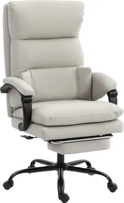 Image de Chaise de bureau Chaise de bureau réglable en hauteur avec soutien lombaire, accoudoirs, repose-pieds, en similicuir, gris clair,
