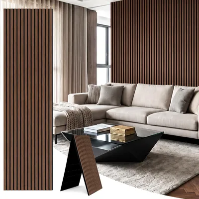 Produktbild von Eikuavons 1 Stück faltbares Akustikpaneel in Holzoptik mit Filz, 240 x 60 cm, Schwarznuss