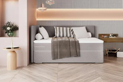 Produktbild von 99rooms Phönix Mini Plus Boxspringbett 120x200 cm Webstoff MALMO_NEW Hellgrau Seitenteil links