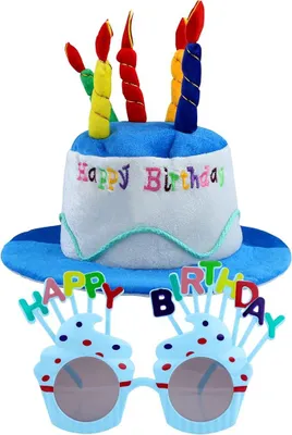 Zdjęcie produktu dla Kapelusz Urodzinowy Happy Birthday z Okularami Niebieski Rekwizyt Zestaw