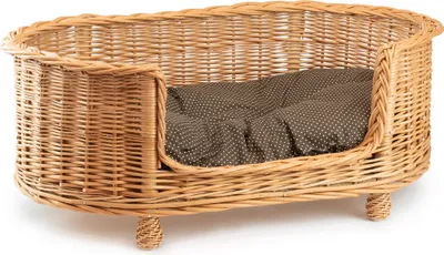 Produktbild von JIPRO® Katzenkorb, Hundebett aus Weide mit beigem Kissen Theo IV. - B 79 x T 51 x H 12/31(cm)