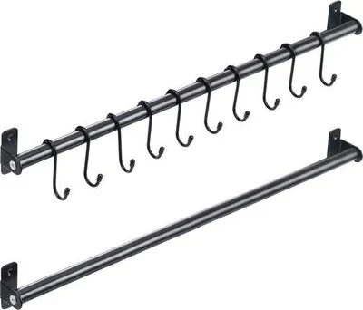Produktbild von Küchenbar für Messer und Pfannen, Wandmontierte Hängeorganisation für Küche, 2-teilige Hängebar, 570 mm, 10 S-Haken