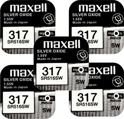 Produktbild von 5 x Maxell 317 Uhren Batterie Knopfzelle SR516SW SR62 Neu Silberoxid 1,55V 11,8mAh - 5,8mm x 1,7mm