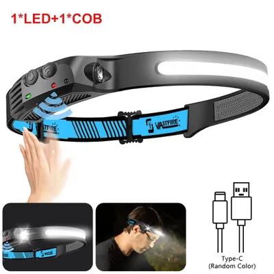 Produktbild von LED-Stirnlampe - 1 COB - USB-aufladbar - Bewegungssensor - Zoomfunktion - Wasserdicht - 10 W