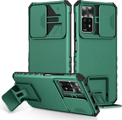 Obrázek produktu pro Pouzdro pro Xiaomi Redmi Note 11 Pro 5G/4G dvouvrstvé robustní, vojenská ochrana pouzdro s stojánku a posuvnou ochranou kamery zelené