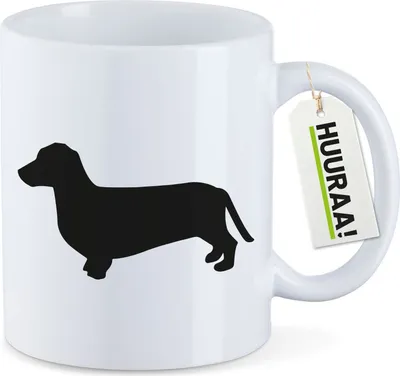 Produktbild von Huuraa Kaffeetasse Dackel Silhouette 330ml Weiß Keramik Kaffeebecher Geschenkidee