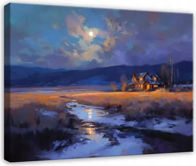 Produktbild von Leinwandbild Landschaft Natur Landschaft - 100x70 cm - Wandbilder Wohnzimmer Schlafzimmer - Leinwand Leinwandbild Lila - PP16096O1