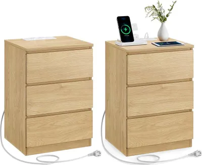 Obrázek produktu pro Dvoukusá noční lampička s nabíjecí stanicí – hnědá – 35 x 40 x 59 cm