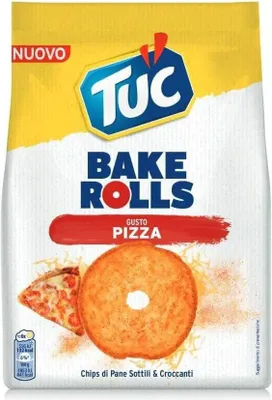 Produktbild von 6x Tuc Bake Rolls, dünne und knusprige Brotchips mit Pizzageschmack 150 g