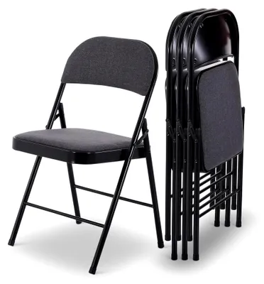 Produktbild von Gästestuhl 4er-Set, Klappstühle aus Stahl mit Stoffbezug, schwarzes Gestell, Konferenzstuhl für 130 kg Belastbarkeit, Grau/Schwarz