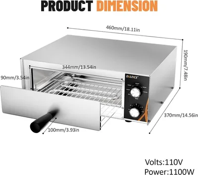 Zdjęcie produktu dla Elektryczna pizzaownica, 1500 W, 12 cali, wykonana ze stali nierdzewnej, z timerem 30-minutowym, regulacją temperatury od 50 do 300 °C, idealna do użytku w restauracjach, w domu oraz do pieczenia pizzy