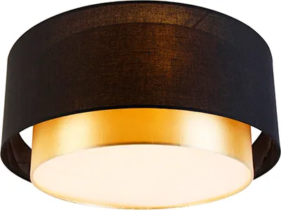 Produktbild von QAZQA - Moderne Deckenleuchte I Deckenlampe I Lampe I Leuchte schwarz mit Gold I Messing 50 cm 3-flammig - Drum mit Schirm Duo I Wohnzimmer I Schlafzimmer - Textil Zylinder - LED geeignet E14