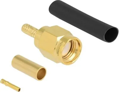 Produktbild von DeLOCK RP-SMA Stecker zum Crimpen RG-174 / RG-316 mit passendem Schrumpfschlauch, RP-SMA, Gold, 50 Ohm, Messing, 8 mm, 18 mm
