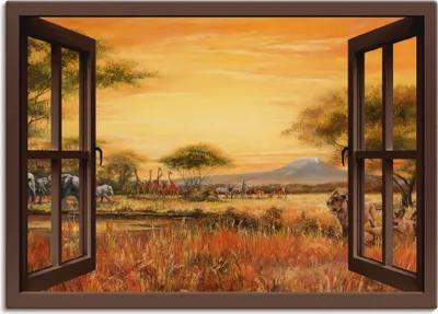 Produktbild von ARTland Leinwandbild Afrikanische Steppe Löwen, braun Größe: 100x70 cm