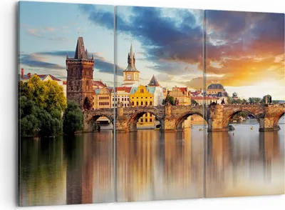 Produktbild von Bild auf Leinwand - Leinwandbild - Prag brücke geschichte fluss - 105x70cm - Wand Bild - Wanddeko - Leinwanddruck - Bilder - Kunstdruck - Wanddekoration - Leinwand bilder - Wandkunst - CE105x70-2819
