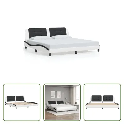 Produktbild von The Living Store Bettgestell mit Kopfteil Weiß und Schwarz 200x200 cm Kunstleder
