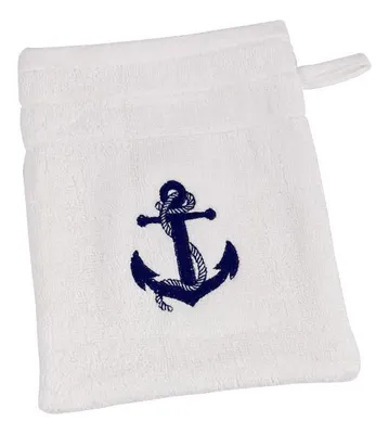 Produktbild von Waschhandschuh Anker weiß Waschlappen maritim 16x21cm