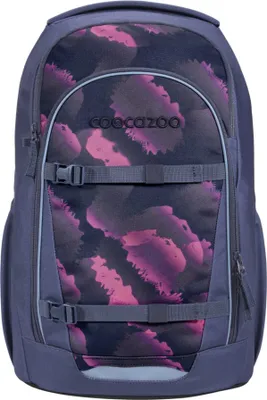 A front view of a backpack with a camouflage-like pattern.