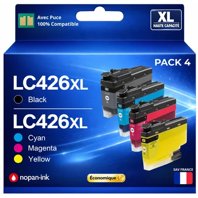 Image de Pack 4 Cartouche d’encre LC426XL LC426XL LC426 XL compatible pour Brother MFC-J4335DW MFC-J4340DW MFC-J4535DW MFC-J4540DW Noir Cyan Magenta Jaune Haute capacité avec puce 6000 5000 pages