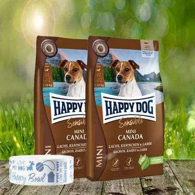Produktbild von Happy Dog Sensible Mini Canada 2 x 4 kg + Happy Dog Futternapf geschenkt