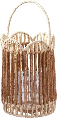 Produktbild von Laterne - 14 x 21 cm - Braun - Beige - Kordel - mit Glaseinsatz